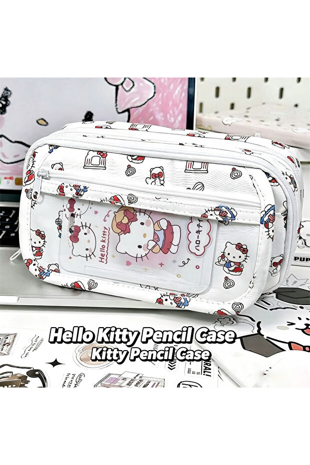 BD01-KT Sanrio Hello Kitty Pencil Case, Multi-Functional Zippered Stationery Bag, Student Cartoon Pr