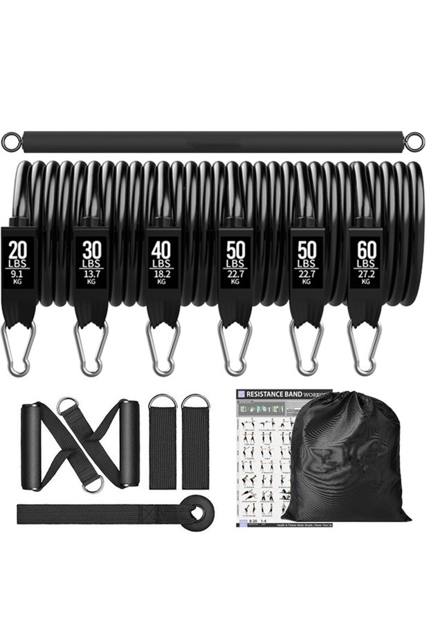 bar and 250lbs-13pcs Workout Bar Fitness Resistance Bands Set Pilates Yoga Pull Rope Exercise Traini