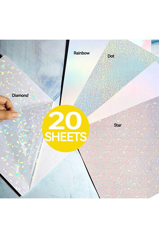 A4 20PCS Mixed 20/40PCS A4 Holographic Clear Vinyl Self-Adhesive Waterproof Transparent Cold Laminat