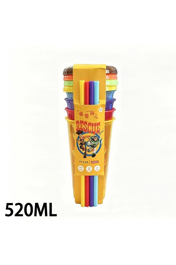 MINISO 1Set of 4Pcs 4Pcs Toy Story Straw Cup Cartoon Woody Buzz Lightyear Plastic Straw Water Cup Se