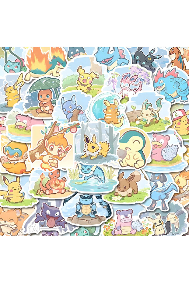 60PCS 10/30/60pcs Kawaii Hand-Drawn Pokemon Anime Stickers Cute Eevee Pikachu Decals Suitcase Phone