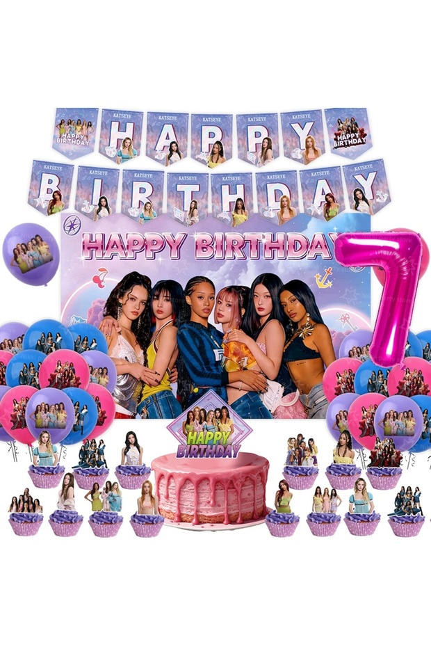Party decor-66pcs-7 New Katseye Birthday Decoration Superstar Party Favors Stickers Poster Balloons