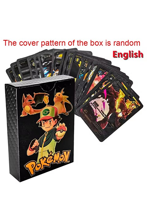 Bandai English 55PCS Black 55PCS Pokemon Cards Vmax GX Gold Foil Flash Box Party Interactive Game En