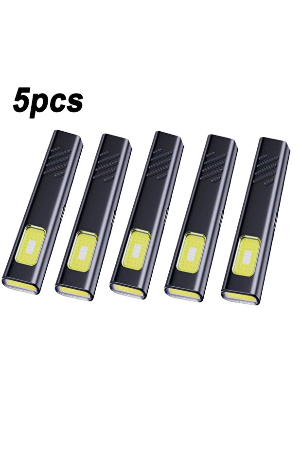 Black 5pcs Rechargeable Mini LED Keychain Flashlight 500LM Portable Magnetic Pocket Torch Light for