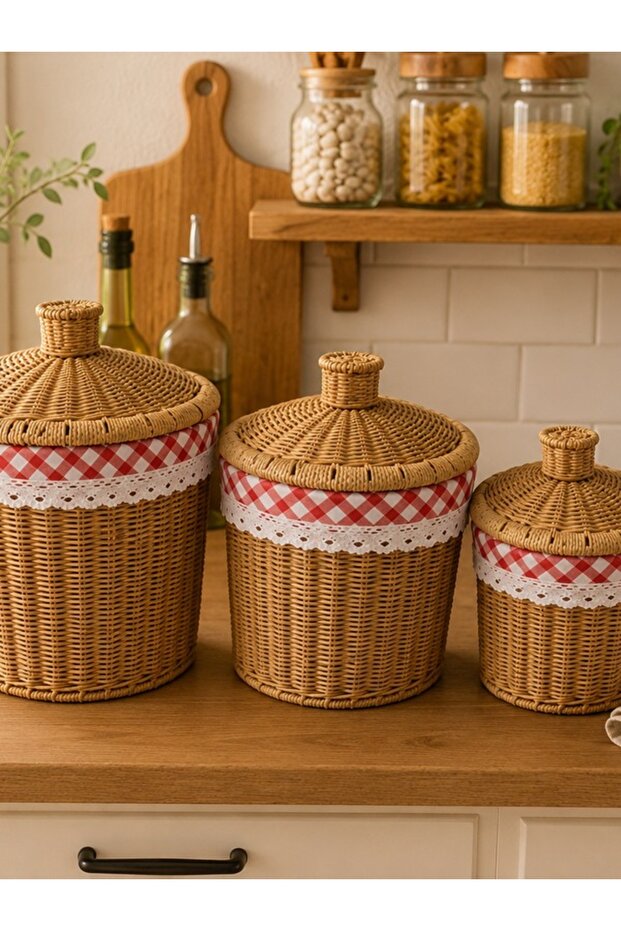 Wicker Multi-Purpose 3-Piece Fabric Basket Organizer 20-24-28 cm