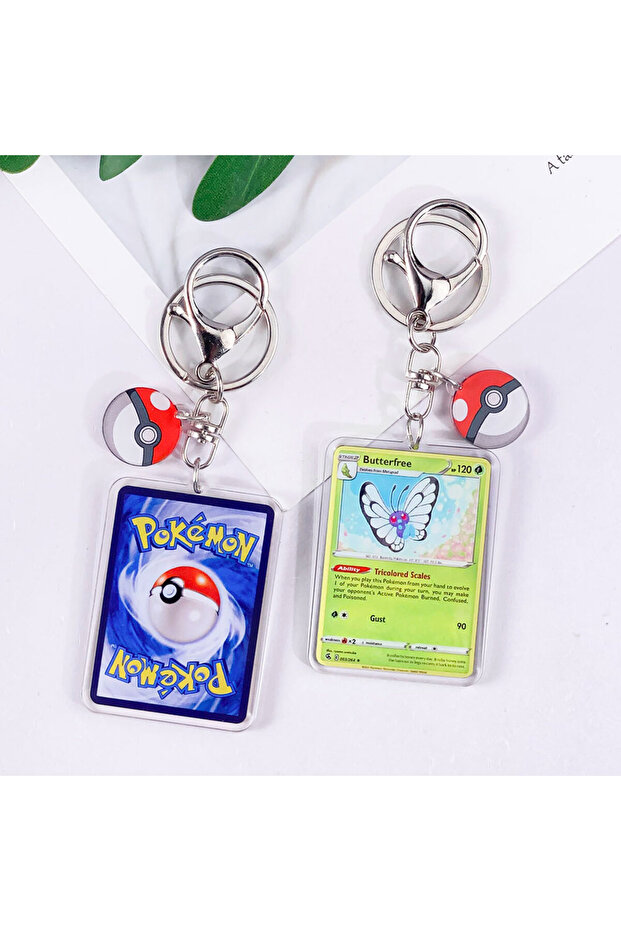 6 cm 16 Pokémon Card Cute Acrylic Car Keychain Accessories Pikachu Charizard Gengar EeveeBag Charm B
