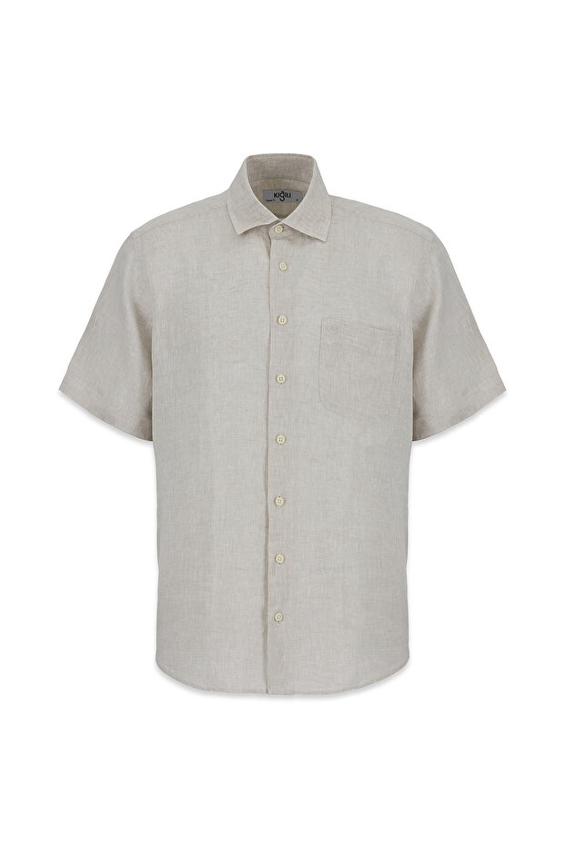 Short Sleeve Regular Fit Pocketed 100% Linen Shirt
