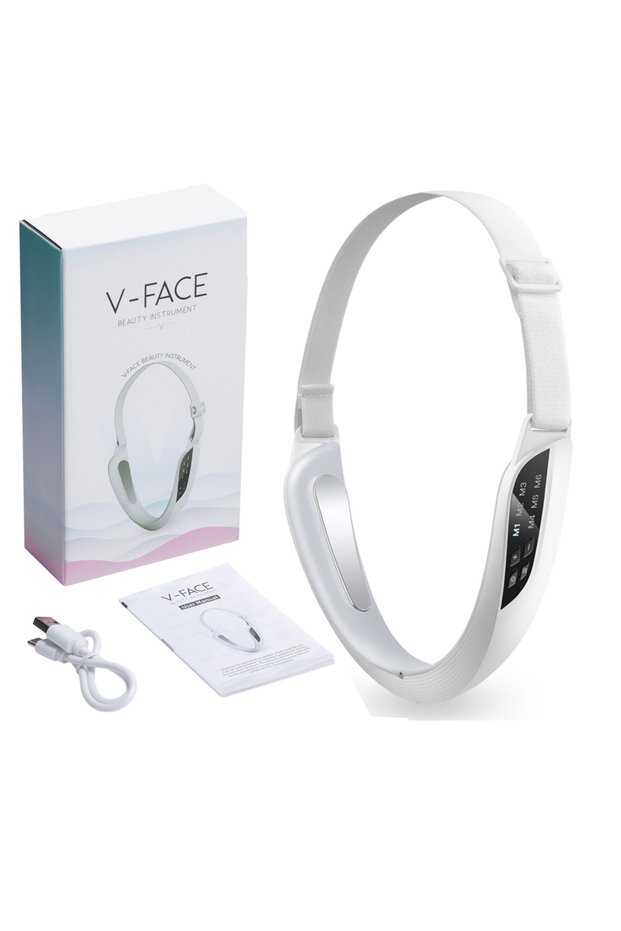 WHITE Electric V-Face Lifter EMS Facial Massage Belt Double Chin Remover LED 6 Modes Firming Beauty