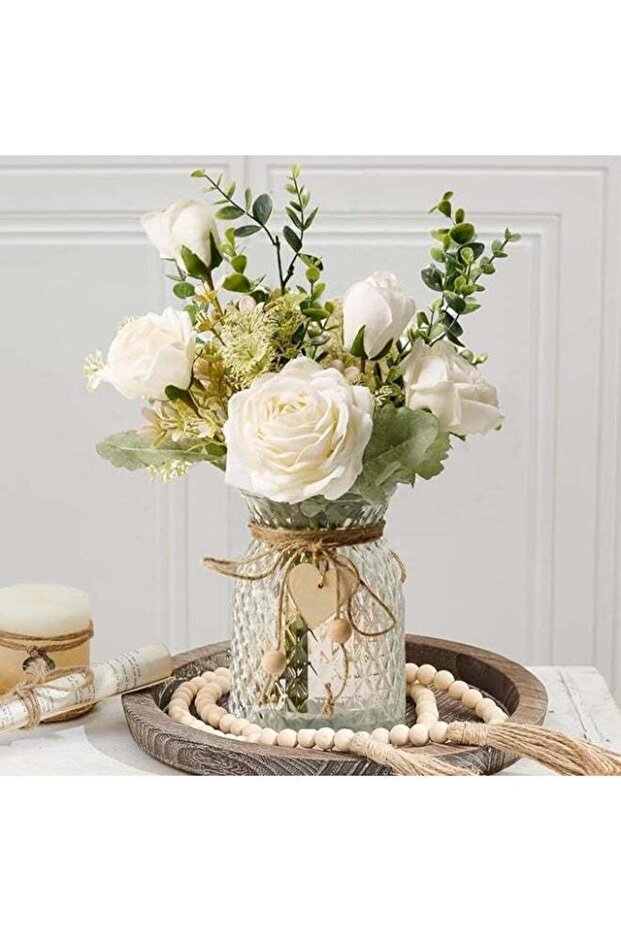 Fake Flowers, Silk Roses Artificial Flowers, White Faux Flower Arrangement Suitable for Home