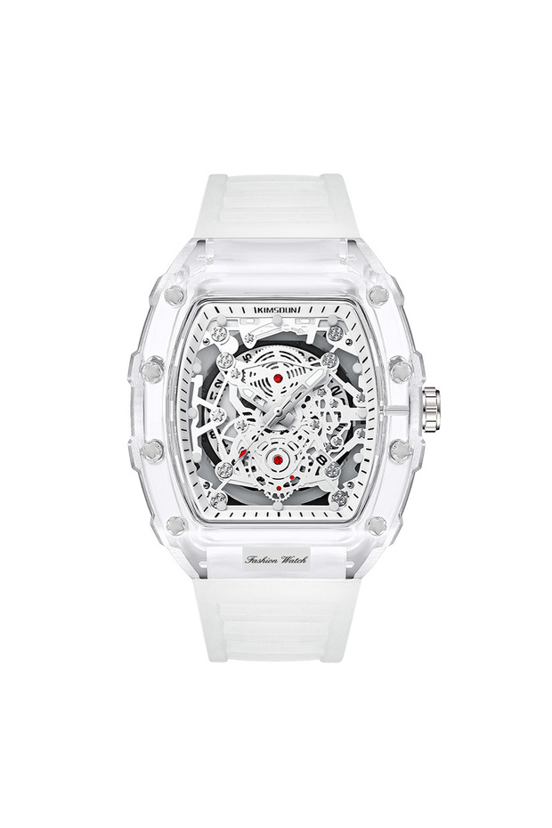 WHITE Fashionable Casual Men's Watches Luminous Calendar Function Silicone Strap Tonneau Shaped Tran