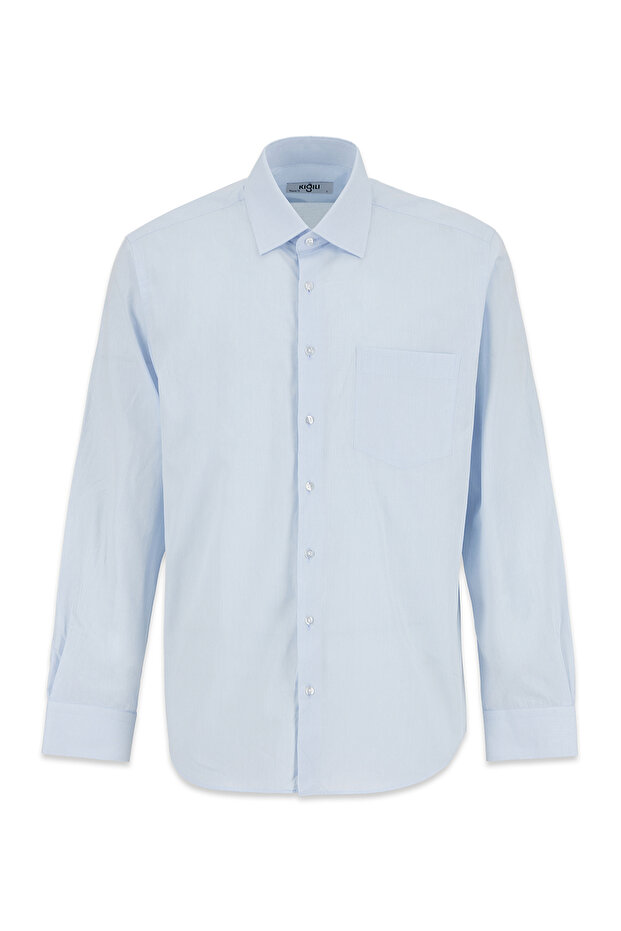 Long Sleeve Regular Fit Classic Collar Patterned Pocketed 100% Cotton Shirt