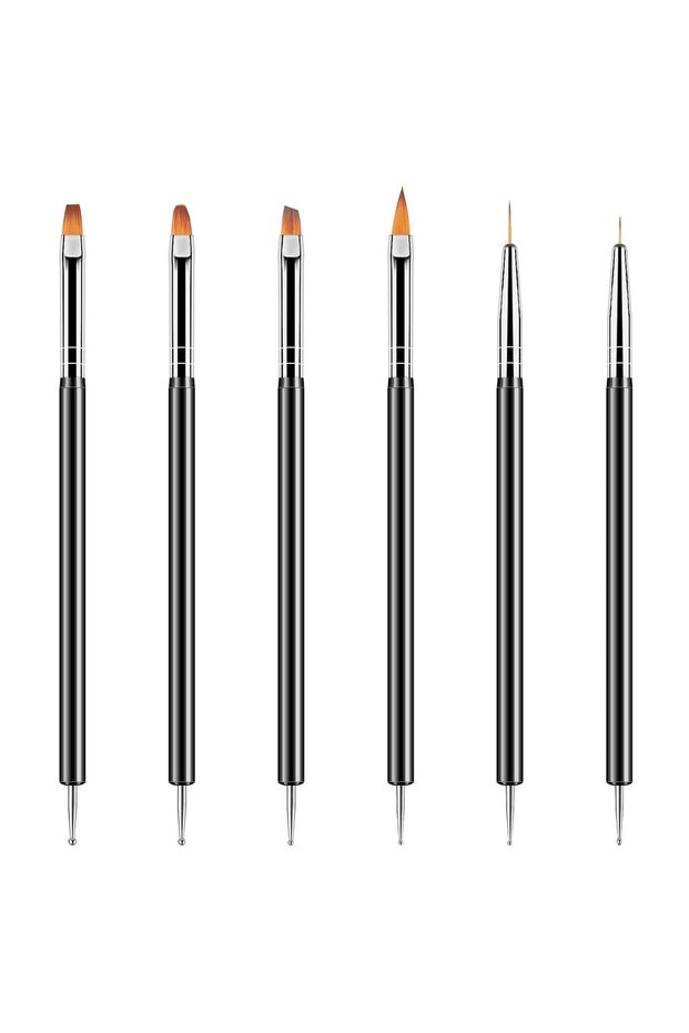 6Pcs 6Pcs Nail Dotting Tools Double-ended Nail Art Brushes Kit Nail Art Gel Polish Liner Brushes Des