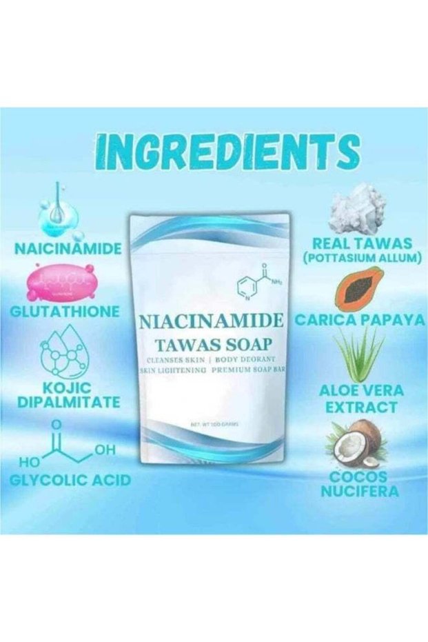 Niacinamide Tawas Soap 100g, Premium Body Deodorant and Cleansing Soap, Helps Keep Skin Fresh, Smooth and Clean, Supports Bright-Looking Skin, Convenient Daily Bath Care Product, Ideal for Regular Per