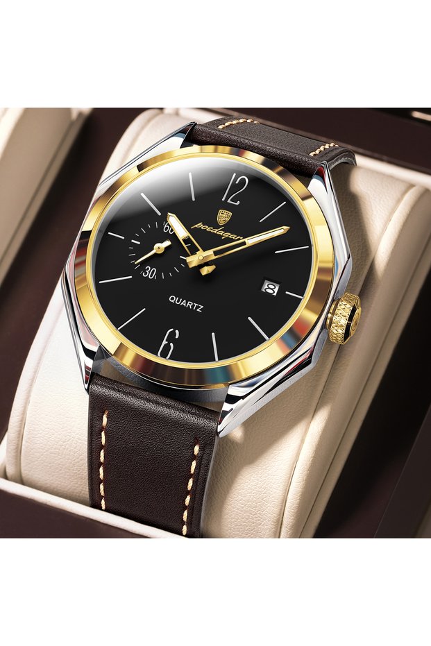 689 Gold Black POEDAGAR Original Fashion Male Wristwatch Leather Quartz Business Men Watch Waterproo