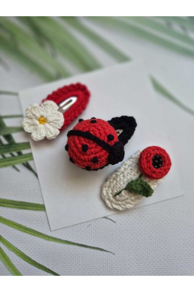 Red Children's Hair Accessory Handmade Niche 3-Piece Knitted Snap Clip Set