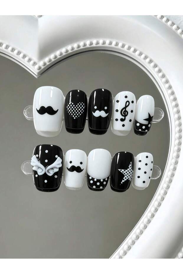 Short Square Bdkxq-M 10 Pieces of Handmade Wearable Nail Art Short Square Full-Cover Nail Tips, Blac