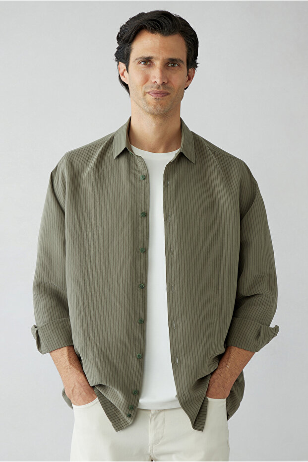 Long Sleeve Oversize Striped Modal Blend Shirt