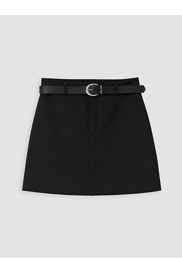 Black A-Line Mini Skirt with Belt at the Waist