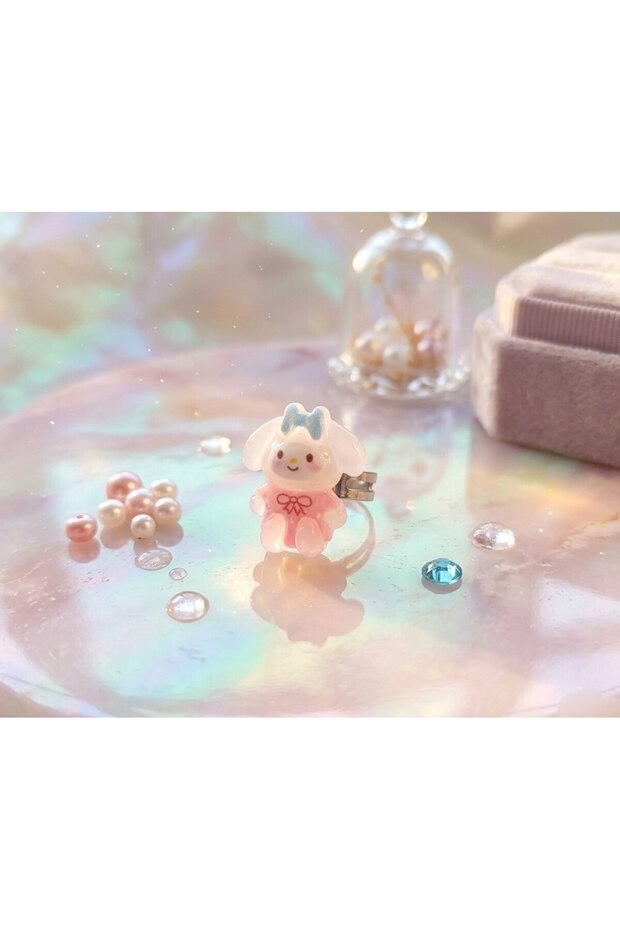 Girl's Adjustable Ring Set with Character Figures (Cute Colorful Children's Rings)