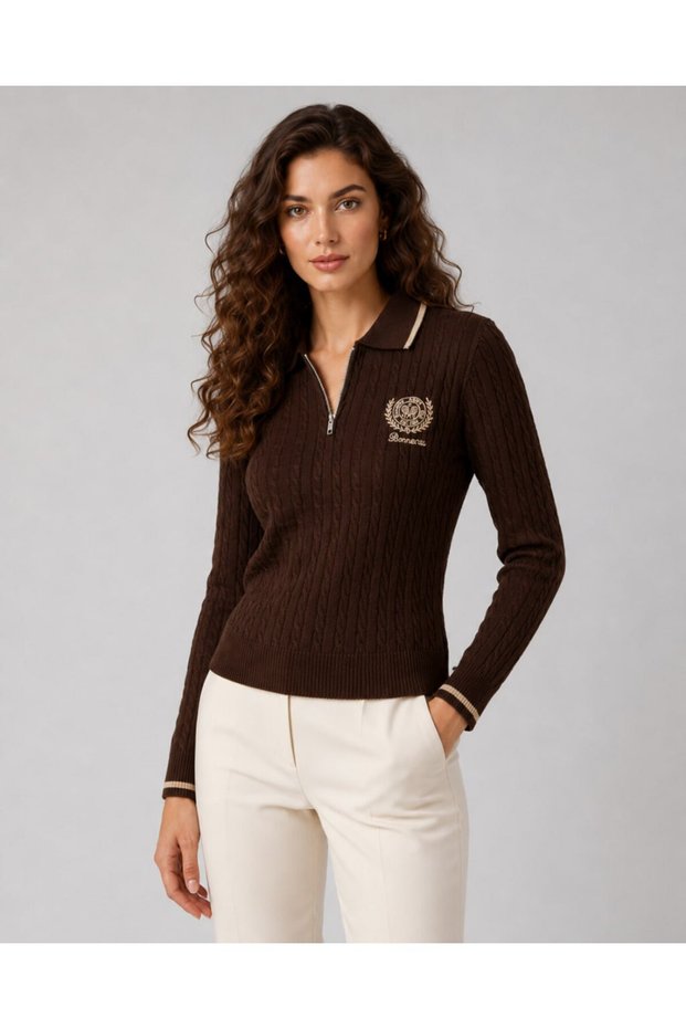 Polo Collar Half-Zip Hair Knitwear with Arma Detail Aw26Kz0005