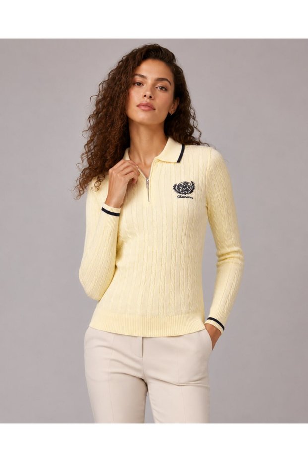 Polo Collar Half-Zip Hair Knitwear with Arma Detail Aw26Kz0005