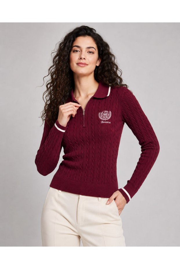 Polo Collar Half-Zip Hair Knitwear with Arma Detail Aw26Kz0005