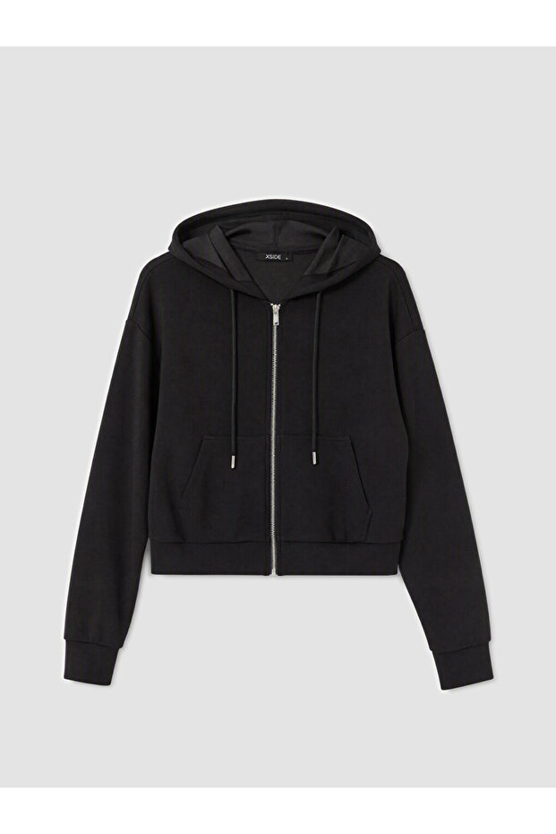 Black Hooded Soft Touch Women's Zippered Sweatshirt