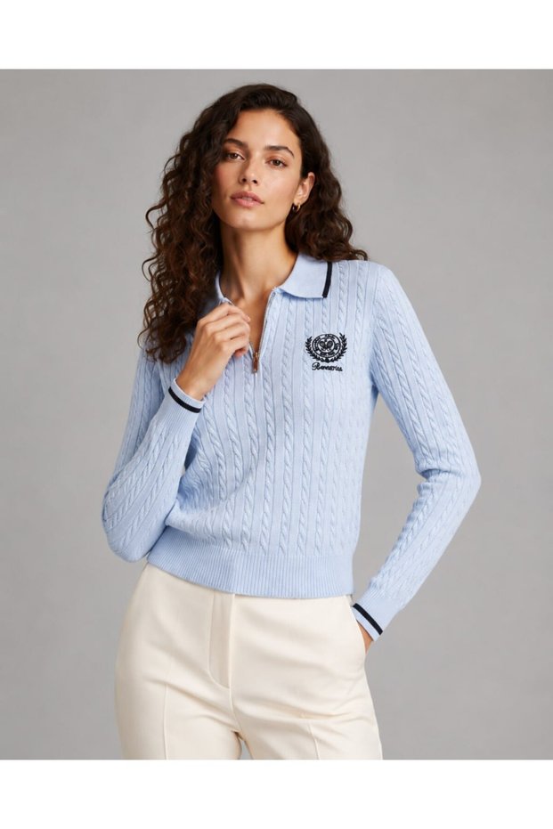 Polo Collar Half-Zip Hair Knitwear with Arma Detail Aw26Kz0005