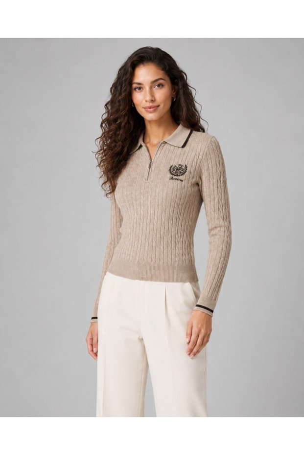 Polo Collar Half-Zip Hair Knitwear with Arma Detail Aw26Kz0005