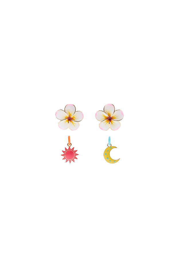Zr Flower Sun & Moon Earring Set