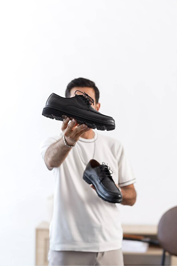 Kb-E6 Black Leather Black Sole Casual Men's Shoes