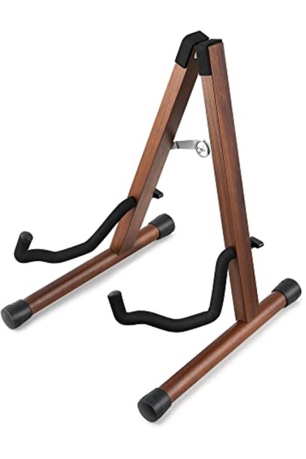 Wooden A-frame guitar stand, foldable.