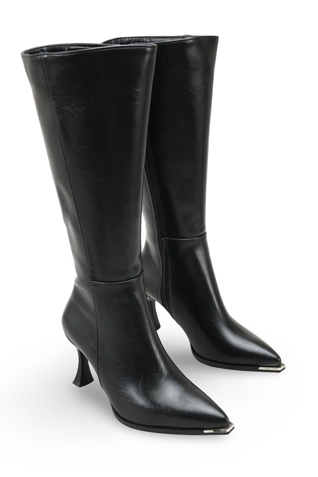 Gemma Lia Women's Pointed Toe Thin Heeled Boots 0012624 Black Skin