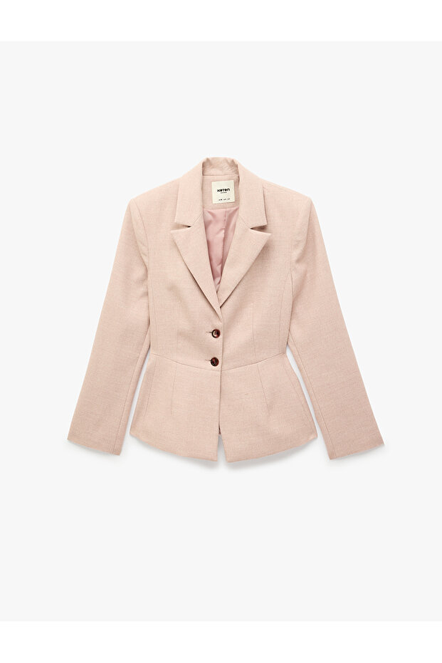 Wide Collar Pocket Detailed Buttoned Blazer Jacket