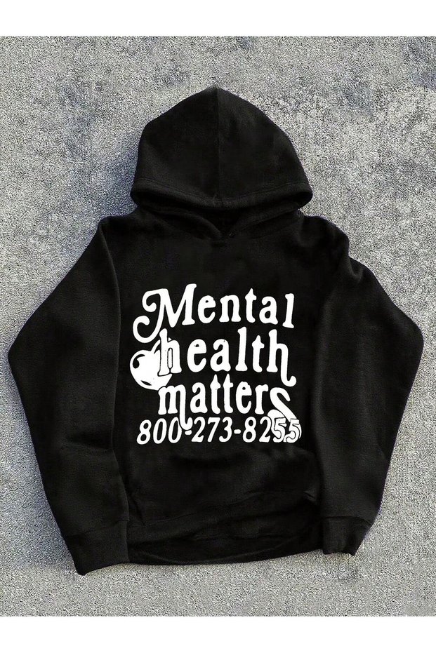 Children's Mental Health Matters Printed Hoodie Hooded Sweatshirt Combed Cotton Fabric 3 Thread Raster Unisex Winter Sweatshirt