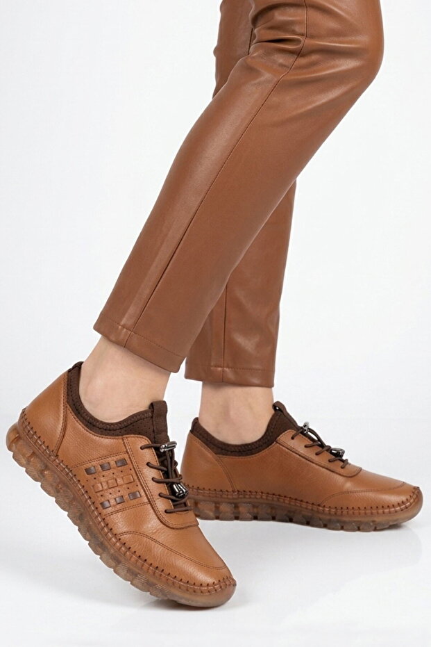 Tan Genuine Leather Women's Casual Shoes