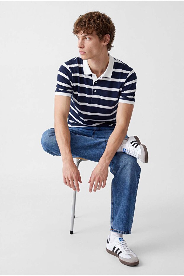 Men's Polo Neck Striped T-Shirt