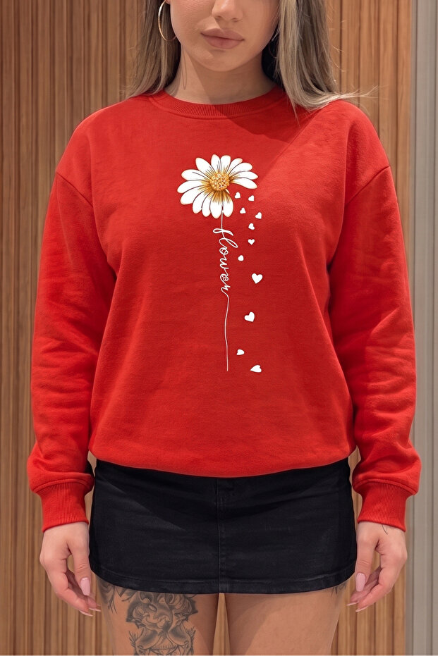 Unisex Flower Printed Crew Neck Sweatshirt
