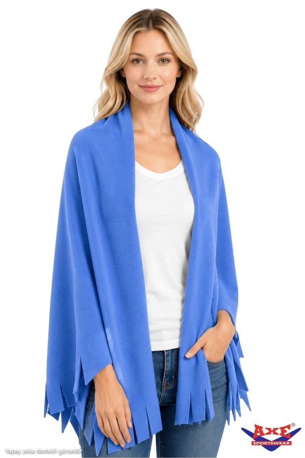Winter Tassel Detailed Fleece Shawl Shoulder Shawl