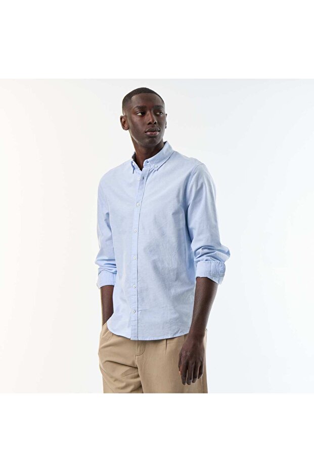 Oxford Shirt With Button-Front Opening Blue