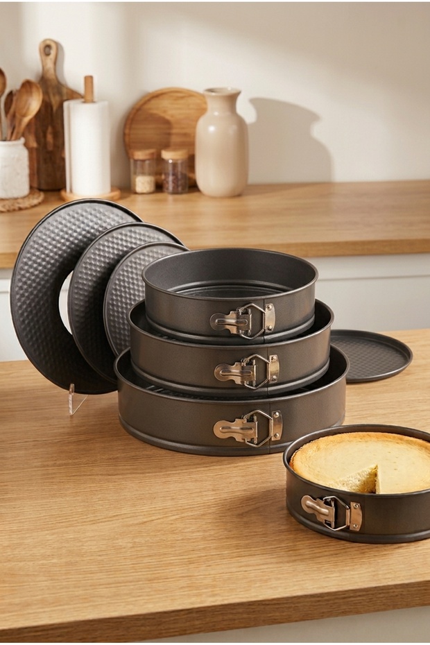 3-Piece Springform Cake Pan Set - Non-Stick Tart, Cheesecake, and Pie Pan with Interchangeable Base & Leak-Proof Design