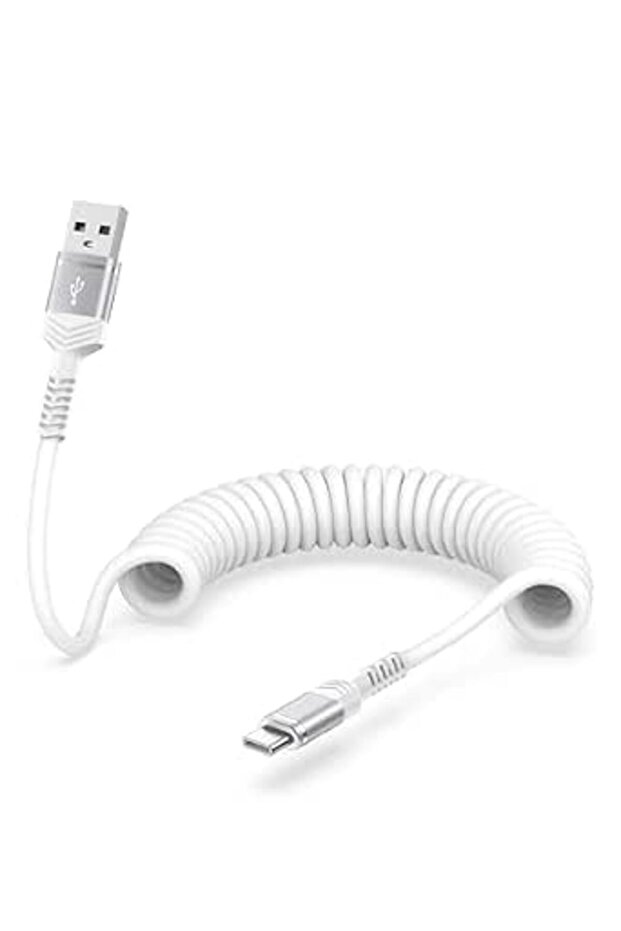 Carplay Coiled Cable Usb-A to Usbc Fast Charging Data Sync Cord Retractable Cable | Car Charging Cable B