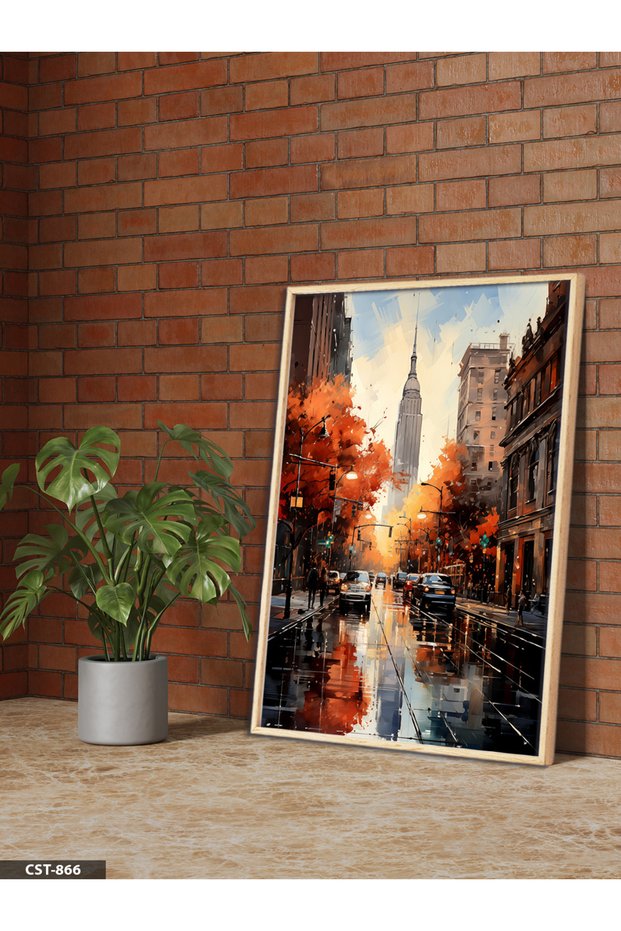 New York in the Fall One Piece Wooden Framed Painting