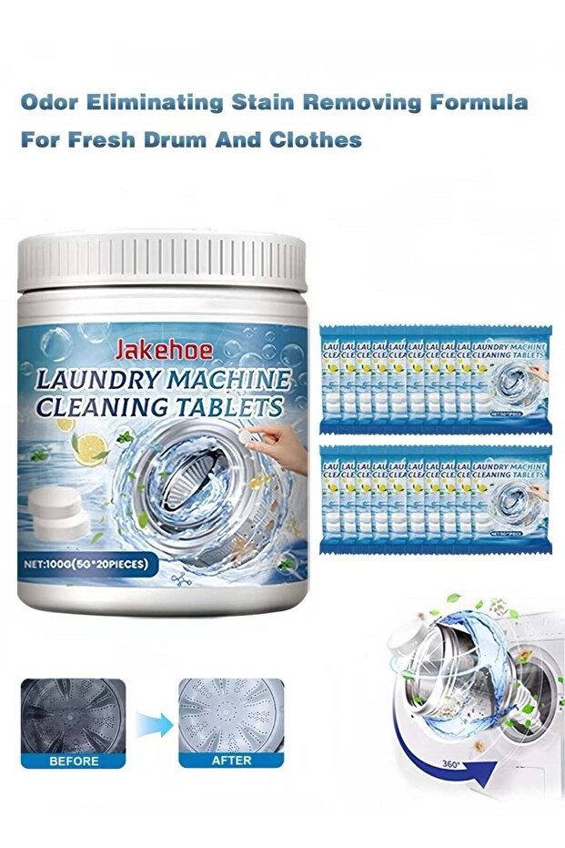 20Pcs Washing Machine Cleaner Tablets Deep Cleaning Tablets, Compatible with HE, Top & Front Load, Deep-Clean Action – Removes residue & neutralizes odors