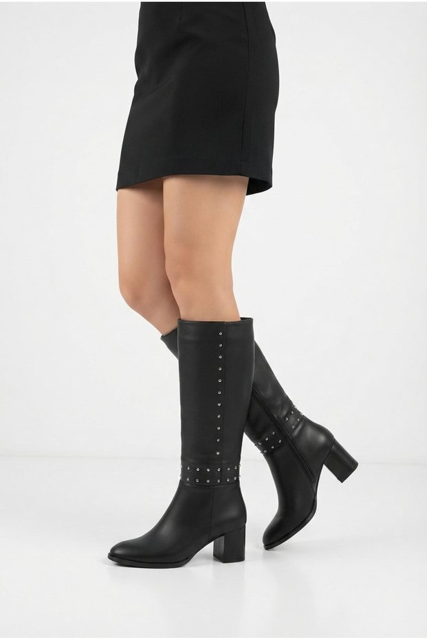 Zrk-X505 Premium Black Stone Daily Zippered Long Women's Boots