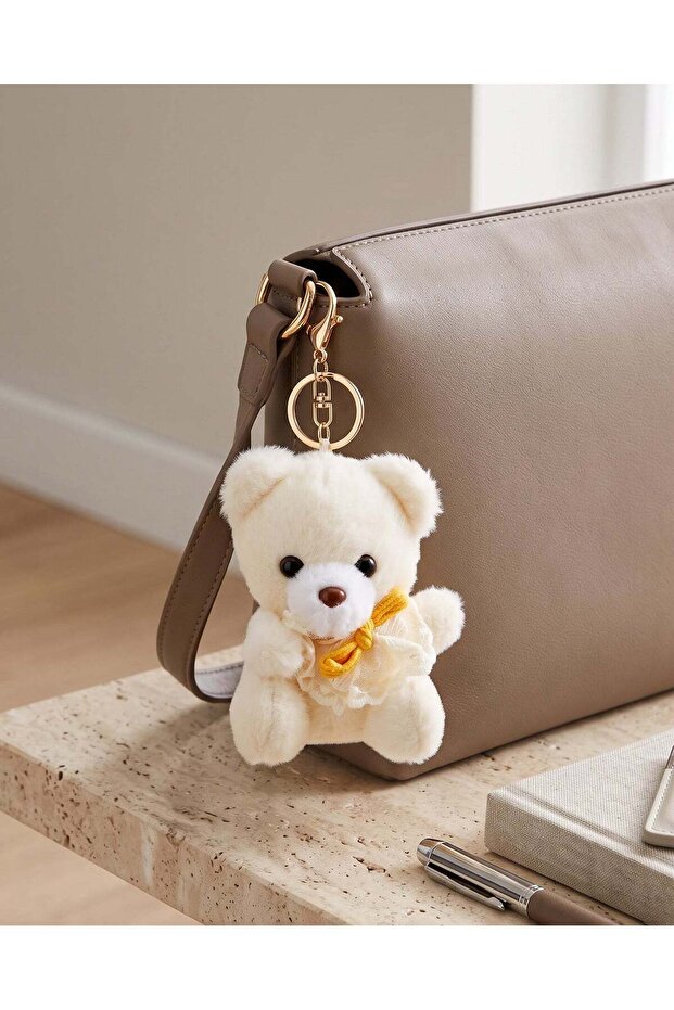 Women White Teddy Bear Bag Charm