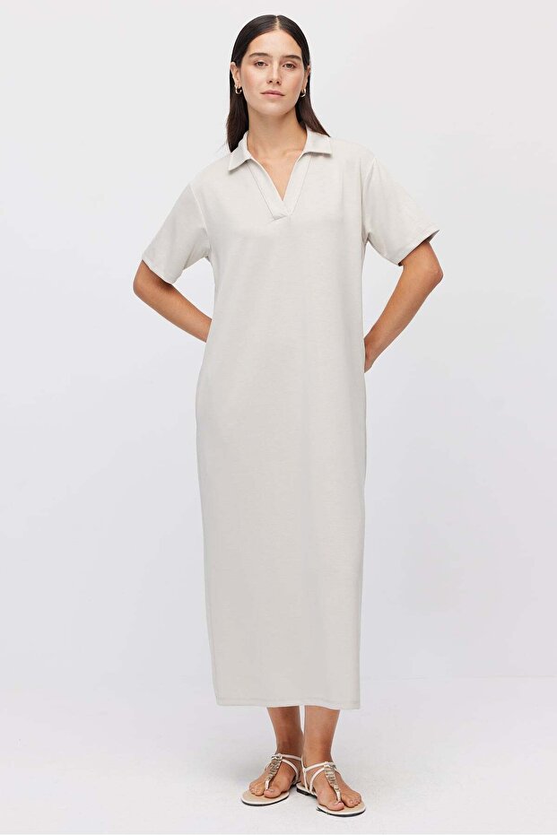 Women's Polo Collar Maxi Dress with Pockets