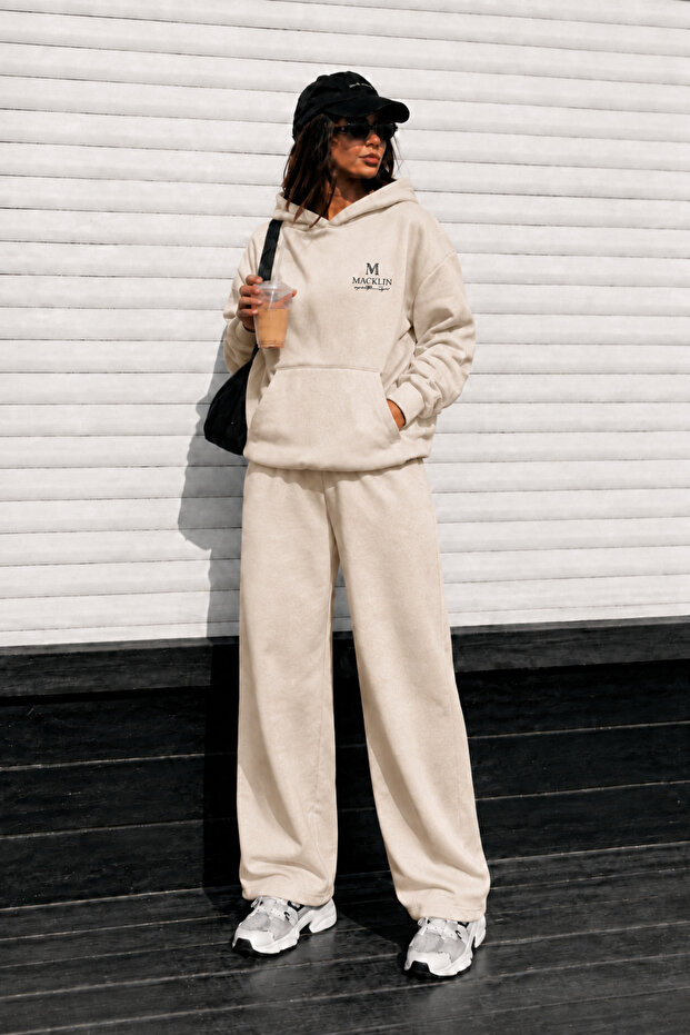 Unisex Women's and Men's Movement Printed Oversize 3 Thread Hooded Sweatshirt and Baggy Sweatpants