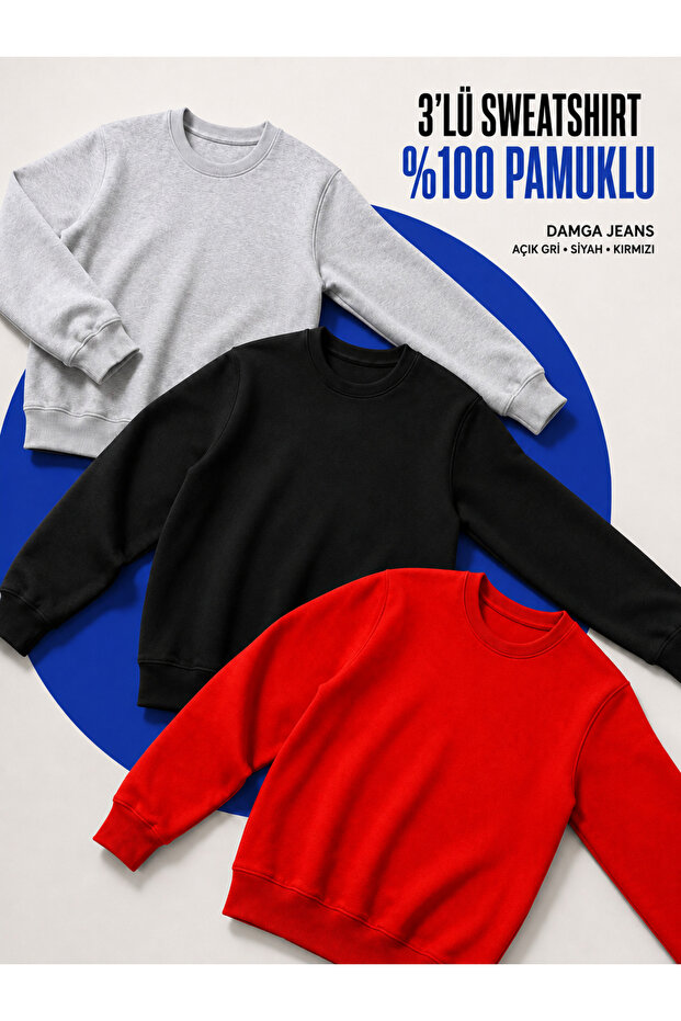 3 Pieces Men's Casual Crew Neck Loose Sweatshirt