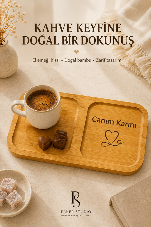 2-Compartment Laser-Engraved Bamboo Coffee Presentation Stand with My Dear Wife Written on It